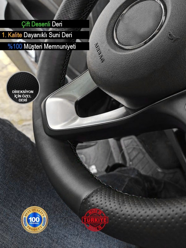 Honda Civic Siyah Delikli Düz İçin Uyumlu Özel Süper Deri Direksiyon Kılıfı