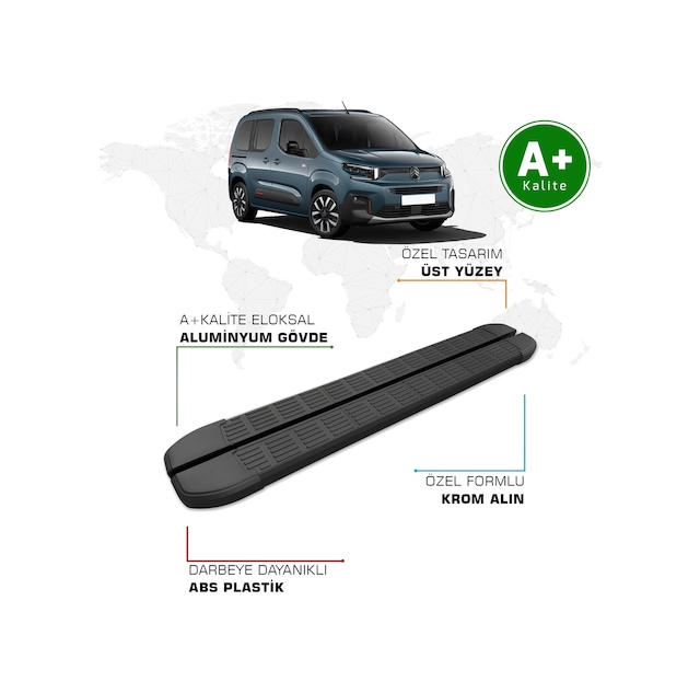 Citroen Berlingo Yan Basamak Kısa Şasi 2024 Model Ve Sonrası S-line Siyah