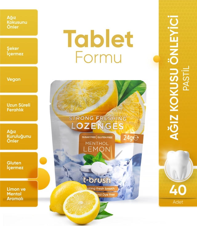Tbrush Limon&Nane Aromalı Ferahlatıcı Ağız Tableti - Ağız Kokusu Önleyici Pastil-Şekersiz