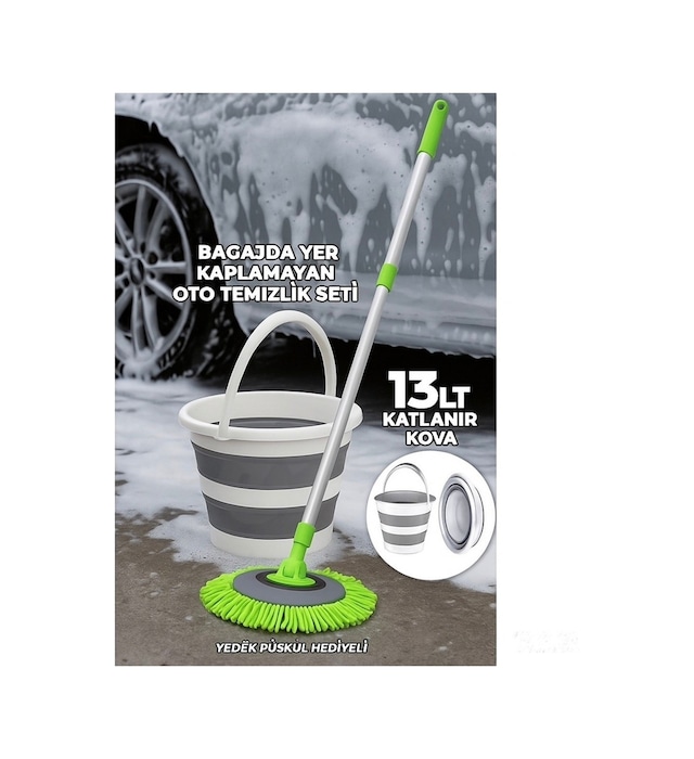 2li Oto Set Çizmez Oto Mop Ve 13 Lt Katlanır Kova Bagajda Yer Kaplamaz