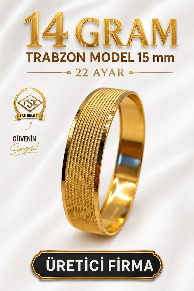 22 Ayar Tse Belgeli 14 Gram Trabzon Model Ajda Altın Bilezik İşçiliksiz Yatırımlık