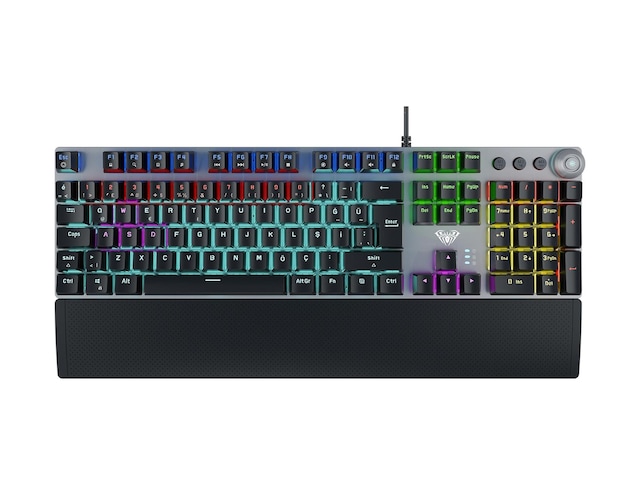 Aula F2058 Bilek Destekli RGB Makrolu Kablolu Mekanik Oyuncu Klavyesi