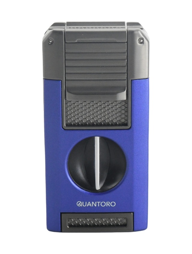 Quantoro Çift Torch Pürmüz V-cut/delicili/iğneli Mavi-gunmetal Metal Puro Çakmağı - Trz1093