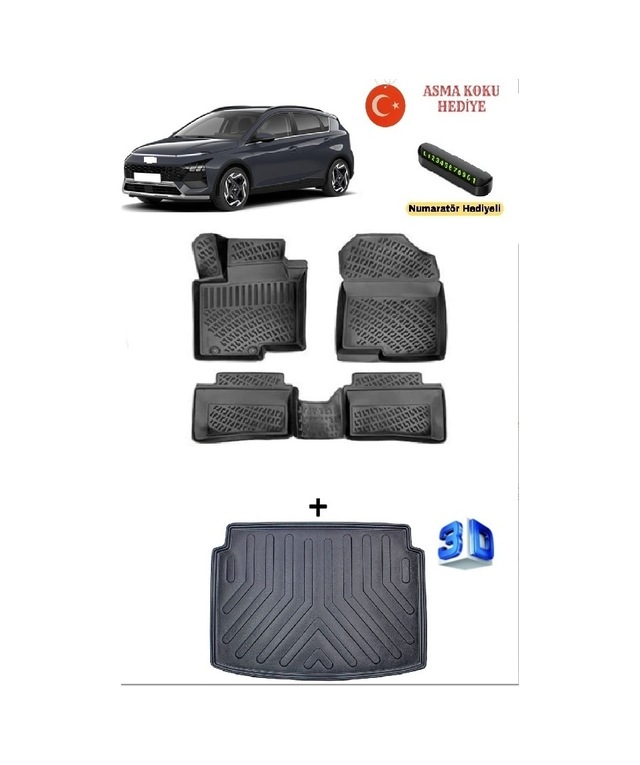 Rizline Hyundai Bayon 2021 Sonrası Uyumlu 3d Havuzlu Paspas Ve Bagaj Havuzu Seti Asma Koku Ve Numaratör