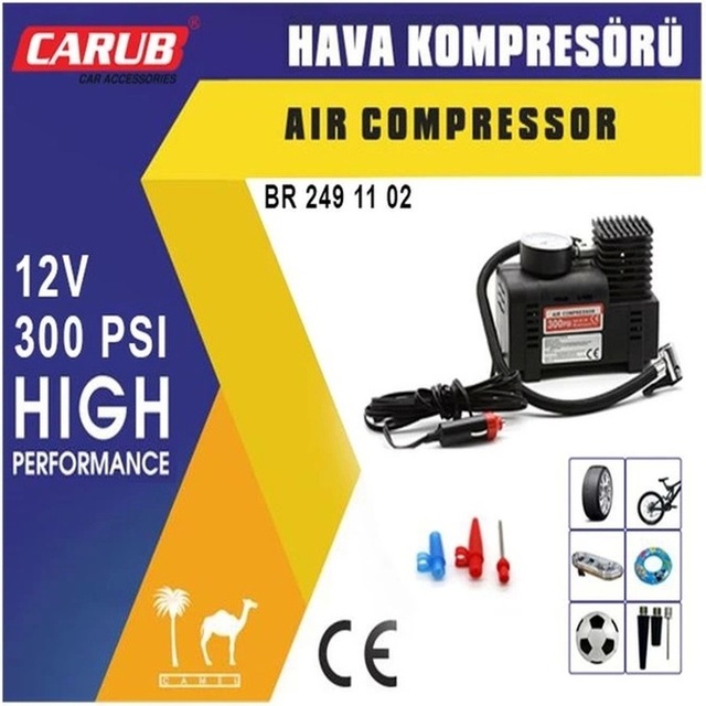 Hava Kompresörü 12v 300psi Siyah Lastik Şişirme