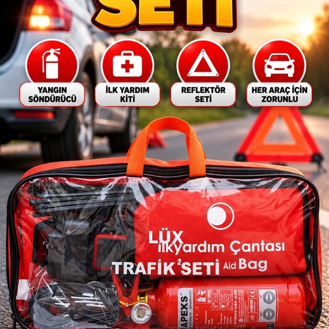 Araç Acil Durum Trafik Seti Yangın Söndürücü, İlk Yardım Kiti Ve Reflektörlü