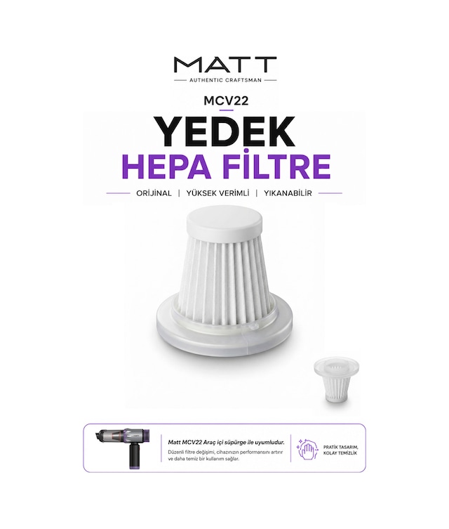 Matt Mcv22 Yedek Hepa Filtre Yıkanabilir Yüksek Verimli Filtre Mcv22 Araç İçi El Süpürg