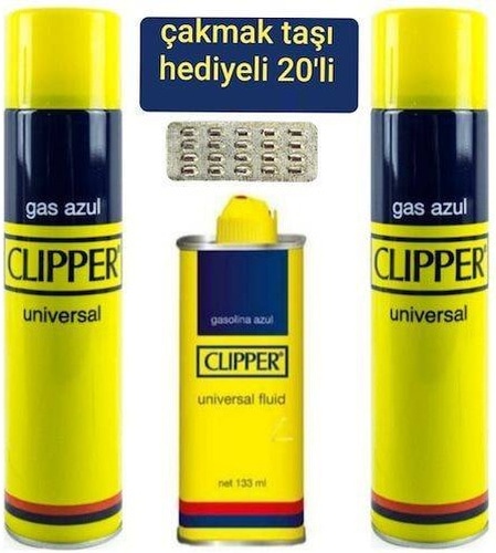 Clipper Çakmak Benzini 133Ml + 2 x 250 Ml Çakmak Gazı +20 Taş