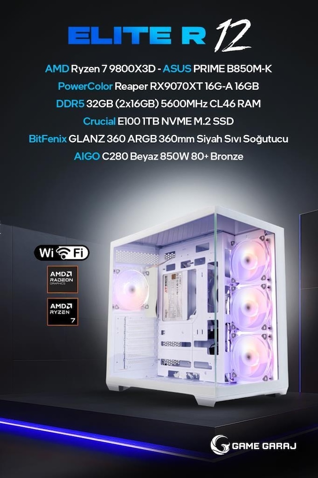 Game Garaj ELITE-R12 Ryzen 7 9800X3D RX 9070 XT 32GB RAM 1TB SSD