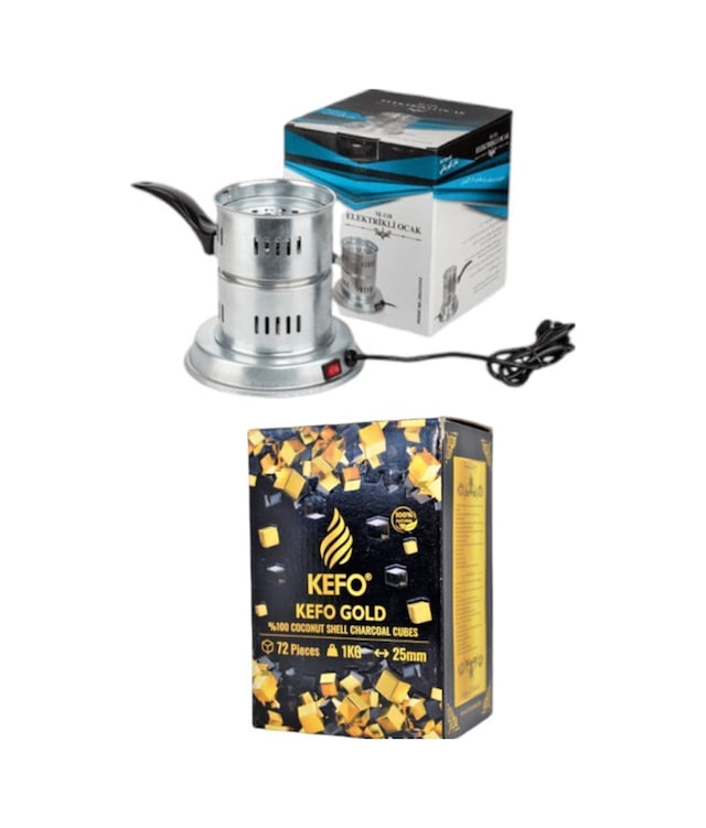 Kefo Galvaniz Elektrikli Nargile Köz Kömür Yakma Makinası / Ocağı + 1kg Nargile Kömürü