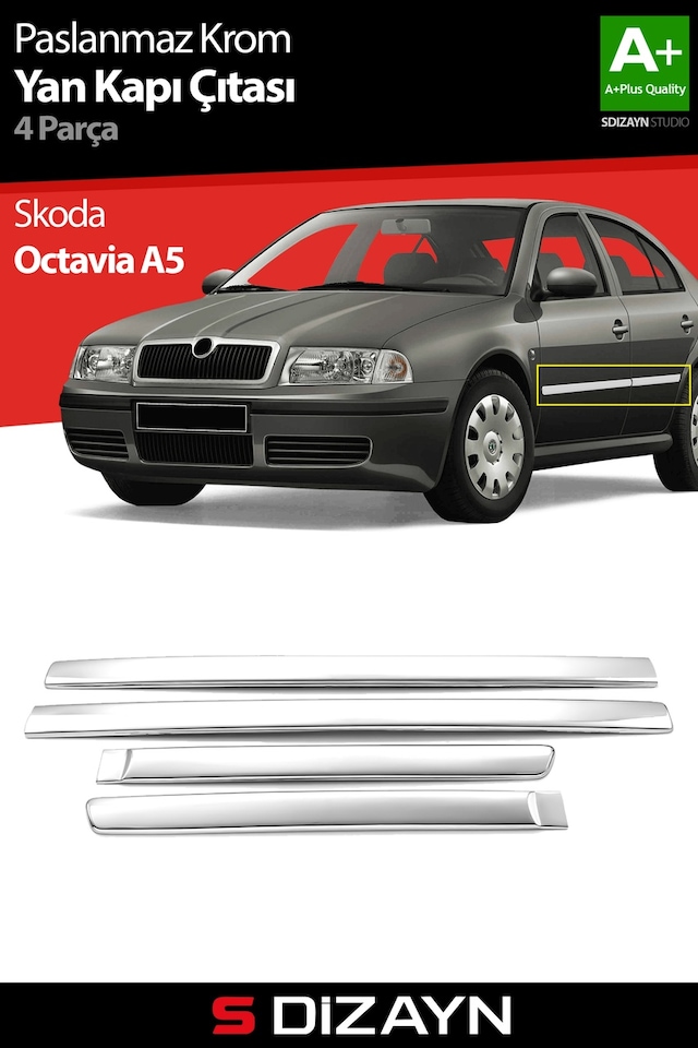 S-Dizayn Skoda Octavia A5 Krom Yan Kapı Çıtası 4 Prç. 2004-2013
