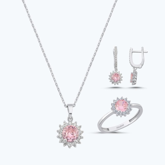 Altınbaş Pembe Taşlı Altın Üçlü Set Autk0036-b-24627-p-set