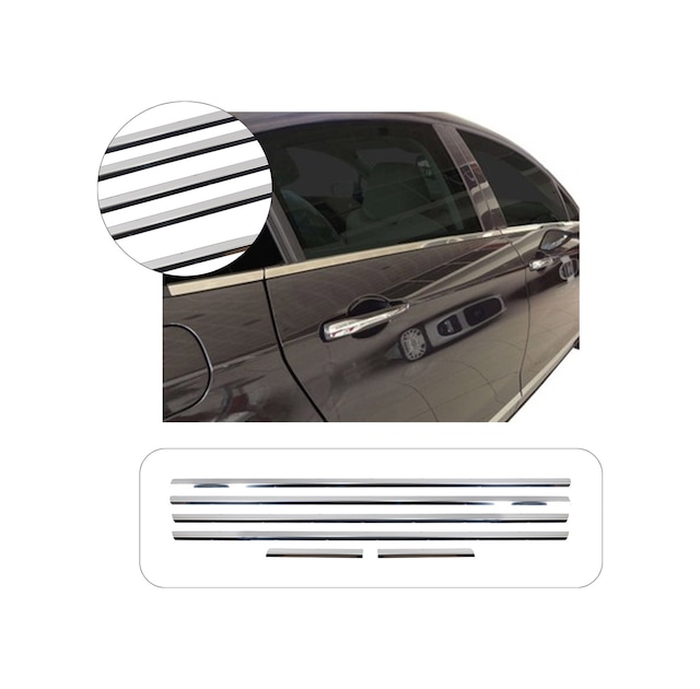 Citroen C5 Uyumlu 2008-2018 Krom Cam Çıtası 6 Parça Paslanmaz Çelik