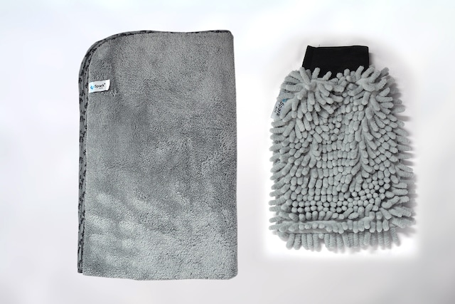 Spark 2'li Mikrofiber Oto Kurulama Bezi ve Temizlik Eldiveni Set