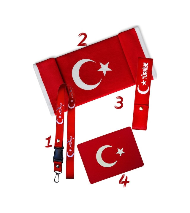 Türk Bayrak'lı Oto Torpido Üstü Peluş Halı / Torpido Üstü Kaydırmaz Ped / Oto Ayna Askısı / Çeki Ipi