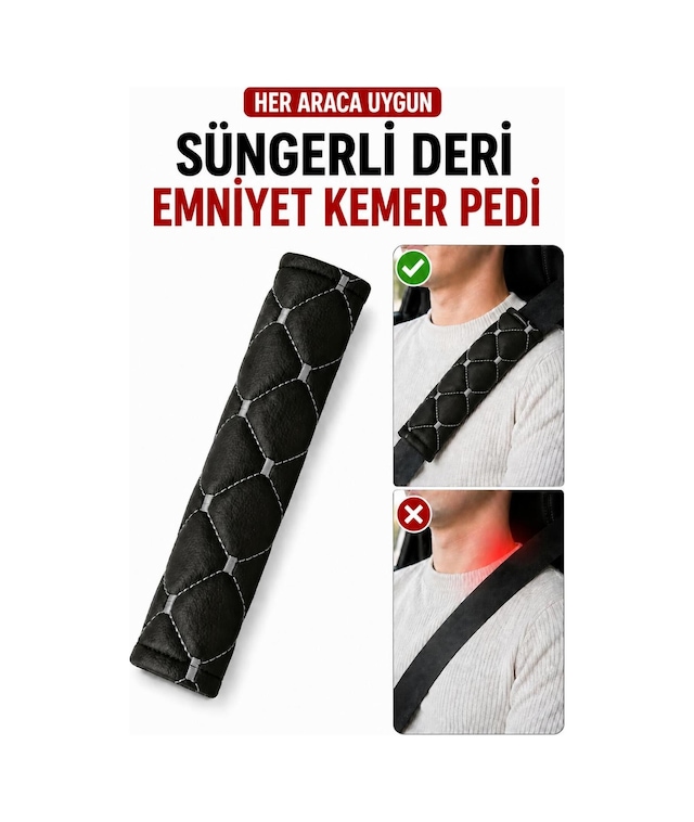 Her Araca Uygun Suni Deri Süngerli Emniyet Kemeri Pedi Gümüş