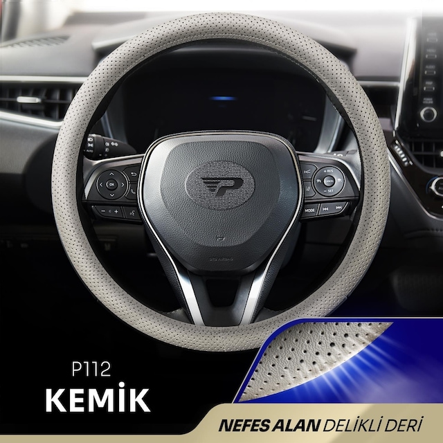 Panda Oto Direksiyon Kılıfı - Delikli Deri-kemik