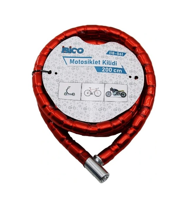 Kırmızı Motor Bisiklet Kilidi 22 Mm X 200 Cm Çok Renkli