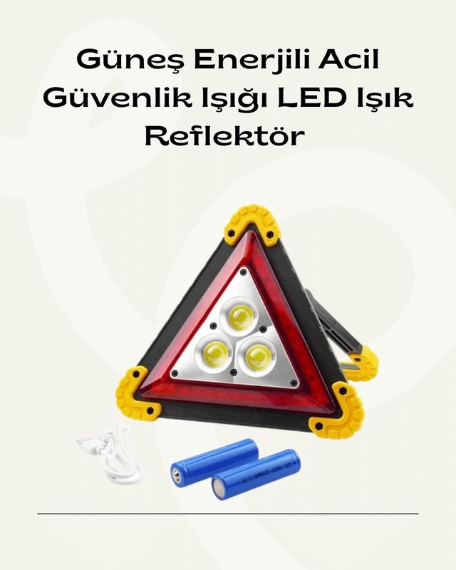 Solar Şarjlı Üçgen 3 Cob Led Reflektör Park Ve İkaz Lambası Beyaz/kırmızı Işık Modlu Mh-hs5289-4693