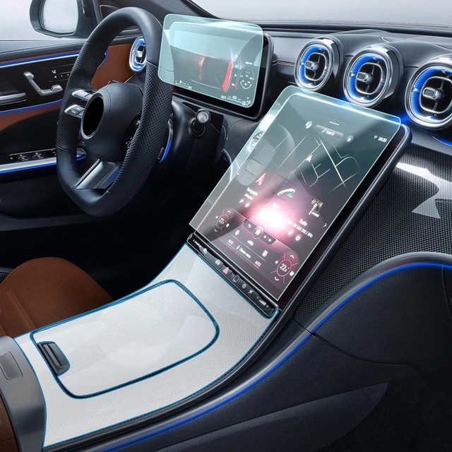 Mercedes C200 Uyumlu Ekran Koruyucu 11.9'' Multimedya Ve 12.3'' Dijital Gösterge W206 9h Nano Ekran Koruyucu