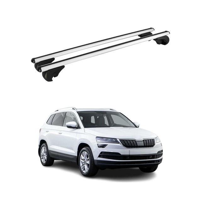 Skoda Karoq 2017-2027 Arası Uyumlu Port Bagaj Taşıyıcı Ara Atkı Alüminyum Gümüş 2 Parça