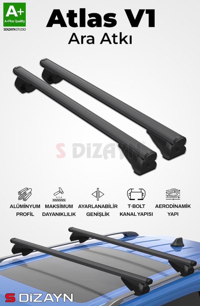 S-dizayn Opel Astra F Estate S-bar Atlas V1 Ara Atkı Tavan Taşıyıcı Barı Siyah 120 Cm 1991-1998 A+ Kalite