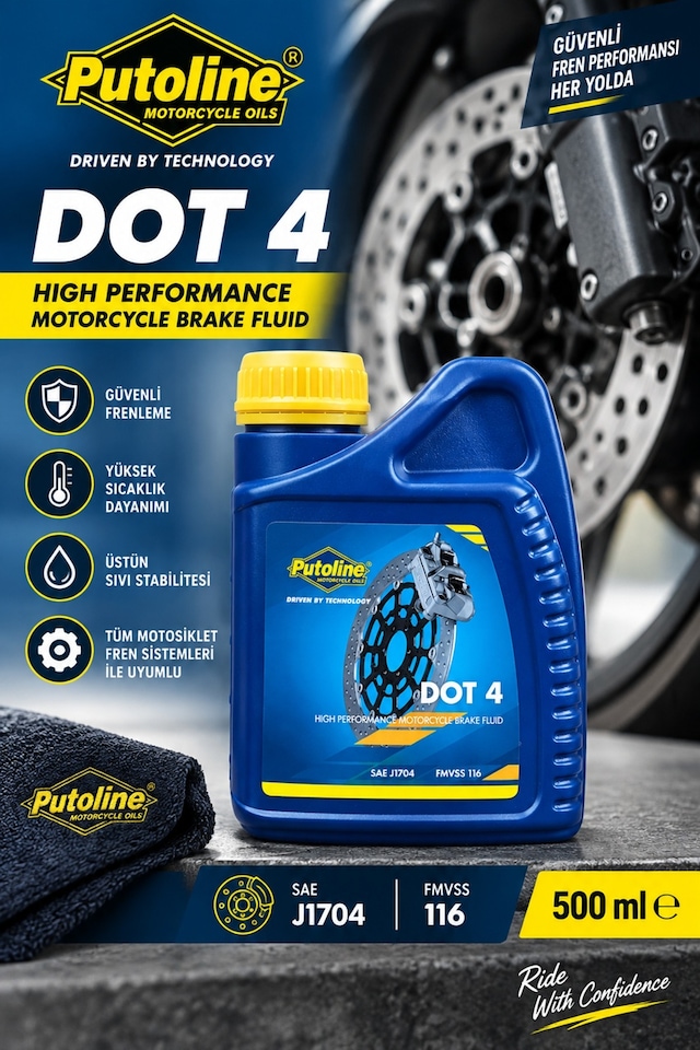 Putoline Dot 4 Motosiklet Fren Hidroliği 500 Ml Yüksek Performanslı Brake Fluid