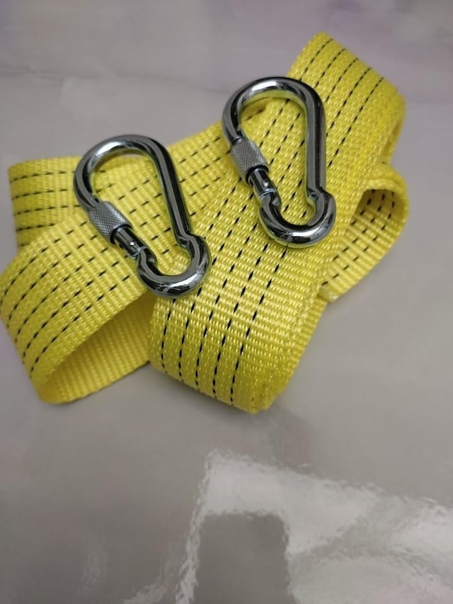 Çeki Halatı 3 Ton 3 M Çekme Halatı Kumaş 10 Mm Vidalı Metal Çengelli Karabinalı, Turuncu Kumaş Çeki Halatı,