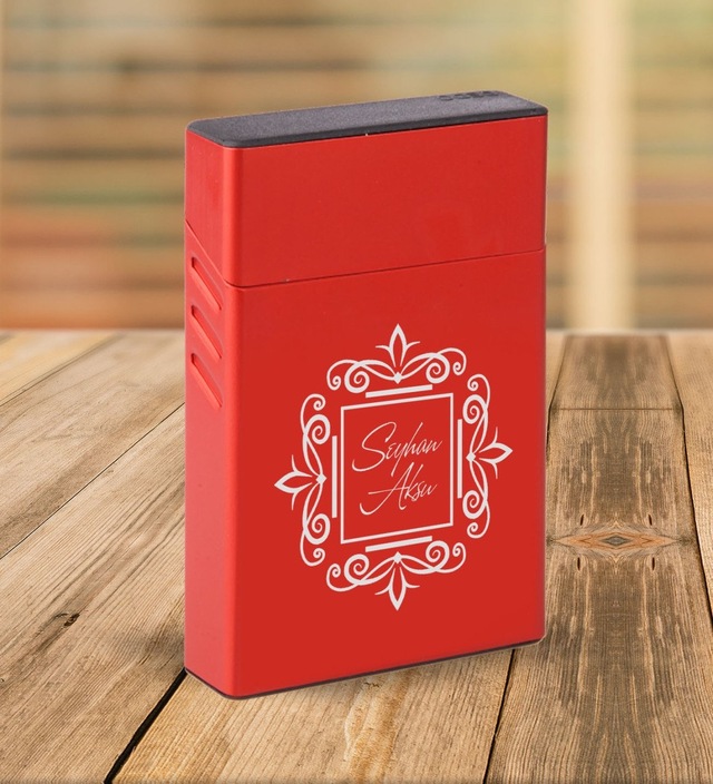 Bk Gift Kişiye Özel Kırmızı Slim Boy Metal Sigara Kutusu-1 Siyah