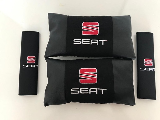 Seat Nakışlı Deri 1 Çift Boyun Yastık Ve 1 Çift Kemer Pedi Siyah