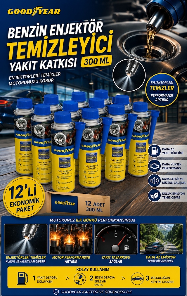 Goodyear Goodyear 12'li Benzin Enjektör Temizleyici Yakıt Katkısı 300 Ml