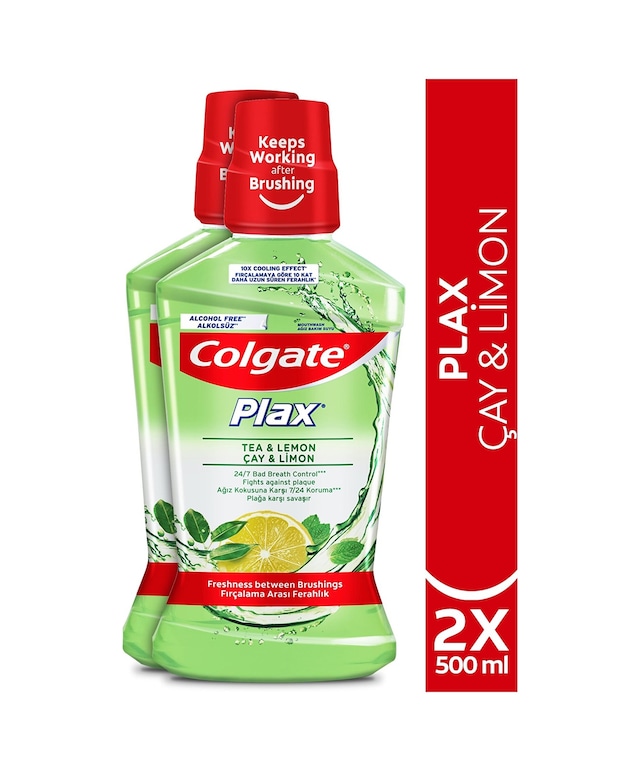 Colgate Plax Çay ve Limon Plağa Karşı Alkolsüz Ağız Bakım Suyu 2 x 500 ML