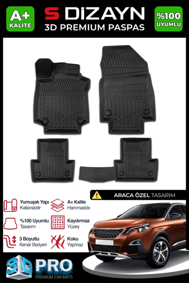 Peugeot 3008 3d Pro Havuzlu Paspas 2016-2023 A+ Kalite