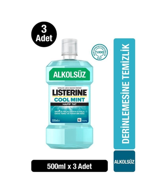 Listerine Cool Mint Hafif Tat Alkolsüz Ağız Bakım Suyu 500ml X 3