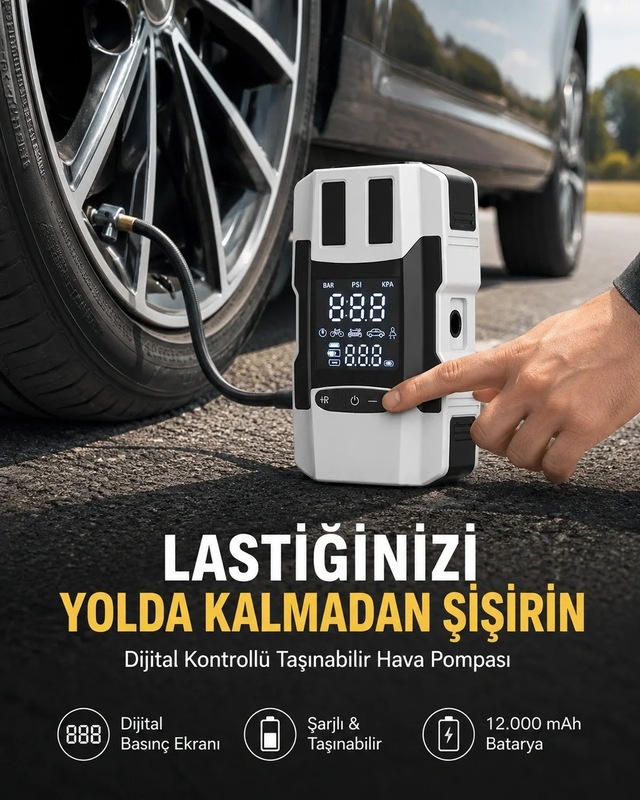Ers Araç Lastik Şişirme Pompası Ve Akü Takviye Powerbank Bir Arada Yeni Nesil