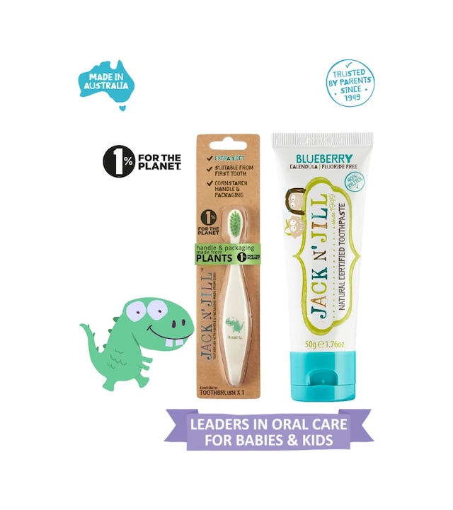 Doğal Sertifikalı Bebek/çocuk Diş Seti Dino Diş Fırçası + Yaban Mersini Diş Macunu 50g