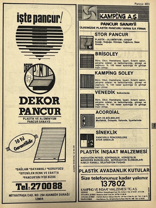 İzmir 1982-1983 Meslek Reklam İlanı Efemera S463 Teşhir Ürün