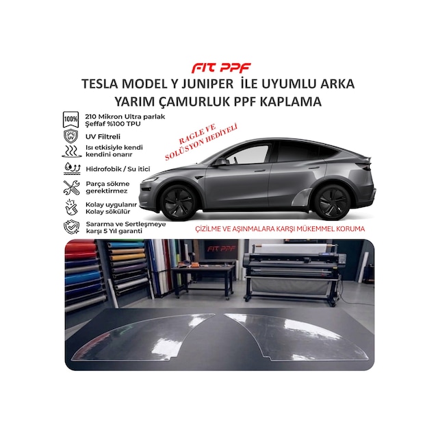 Tesla Model Y 2025 İle Uyumlu Hazır Kesim Yarım Çamurluk Kaplamal