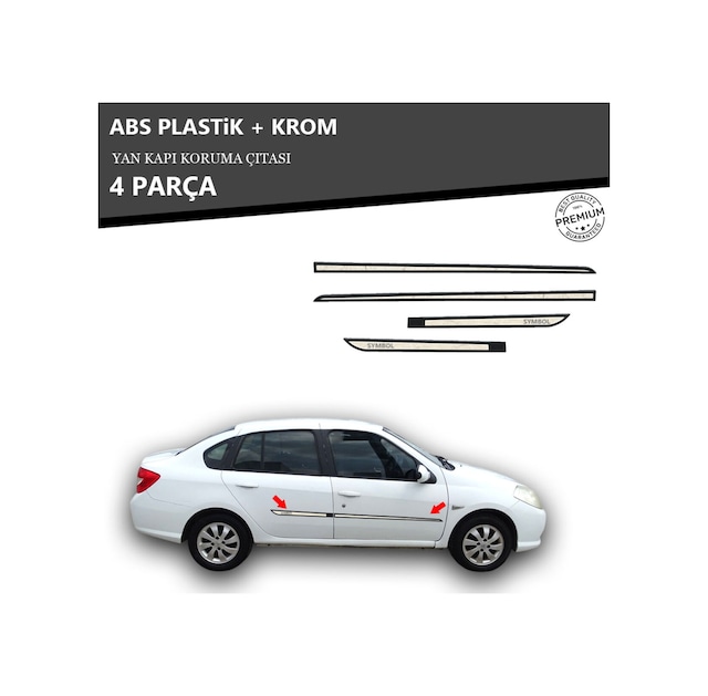 Renault Symbol 2009 Üzeri Yan Kapı Koruma Çıtası Plastik + Krom Unvrslppkçt00013