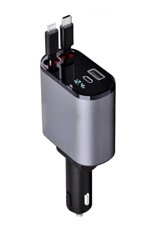 Araç İçi 120 Wat Hızlı Şarj Adaptörü Çakmaklık Adaptörü Iphone,type-c Makaralı Şarj Kablollu-g16