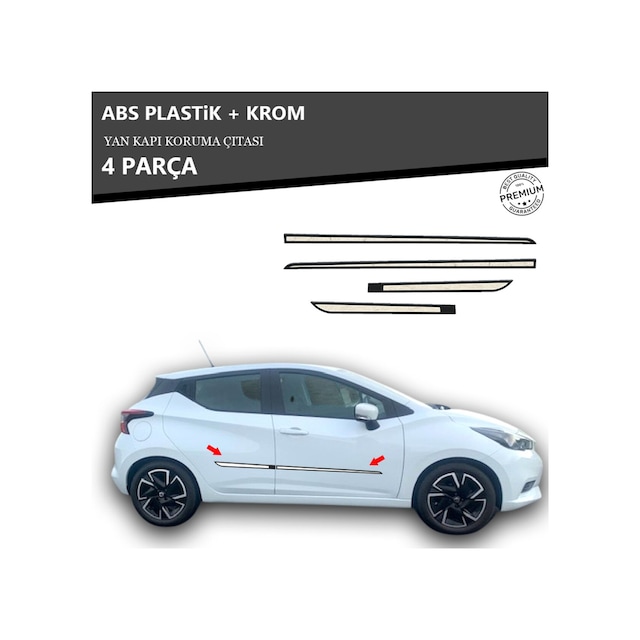 Nissan Micra 2013- Üzeri Yan Kapı Koruma Çıtası Plastik + Krom Unvrslppkçt00028