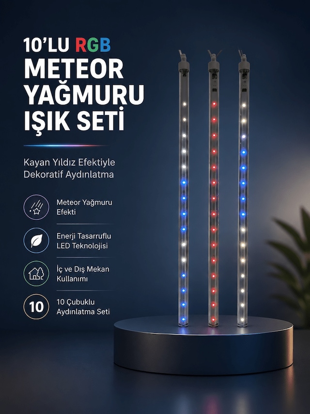 Dekoratif Rgb Led Işık Çubuğu Seti 10 Adet Çubuk Kayan Yıldız Efe