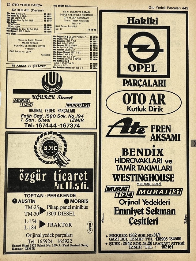 İzmir 1982-1983 Meslek Reklam İlanı Efemera S449 Teşhir Ürün