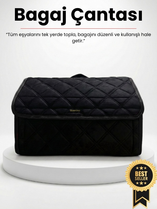 Tay Tüyü Araç Bagaj Düzenleyici Organizer Kaymaz Cırt Bantlı Geniş Hacimli Çanta Siyah