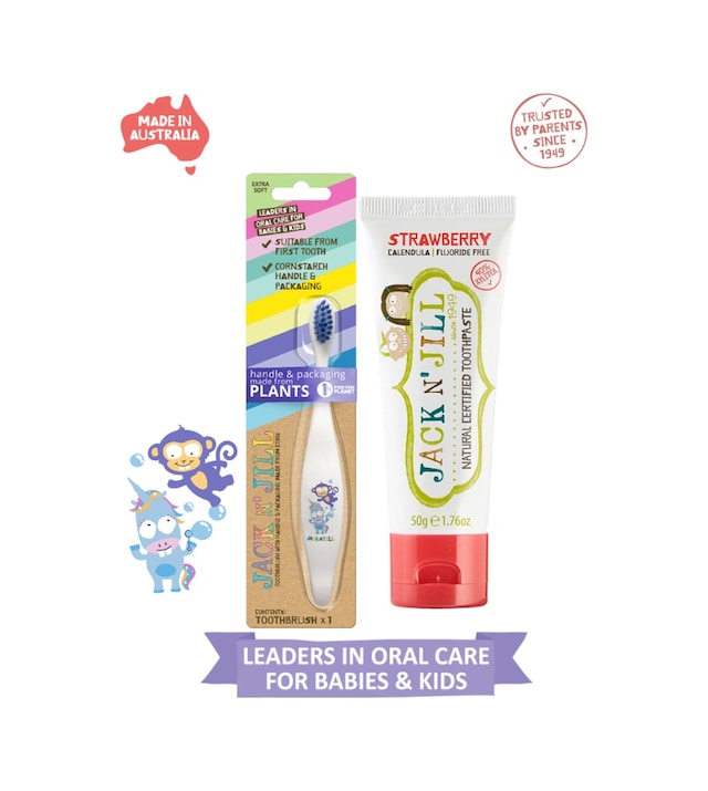 Jack N Jill Doğal Bebek Diş Seti Unicorn&dino Diş Fırçası + Çilek Aromalı Diş Macunu 50g