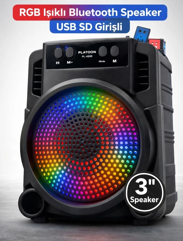 Platoon Pl-4689 Rgb Işıklı Bluetooth Speaker Usb Sd Girişli