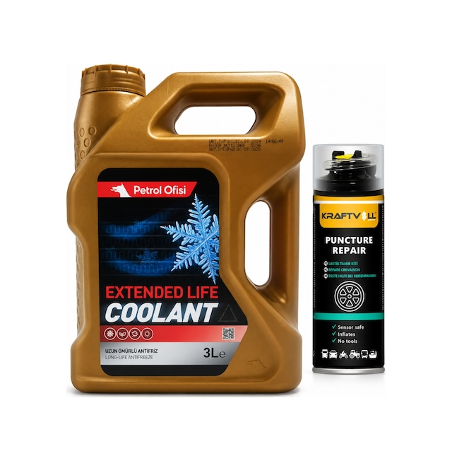 Petrol Ofisi Antifriz Extendet Life Coolant Organik 3 Litre + Lastik Tamir Kiti 400 Ml