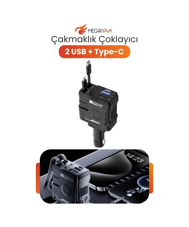 Araç Çakmaklık Çoklayıcı 2 Usb + Type-c Hızlı Şarj Voltmetreli 12v 24v Uyumlu