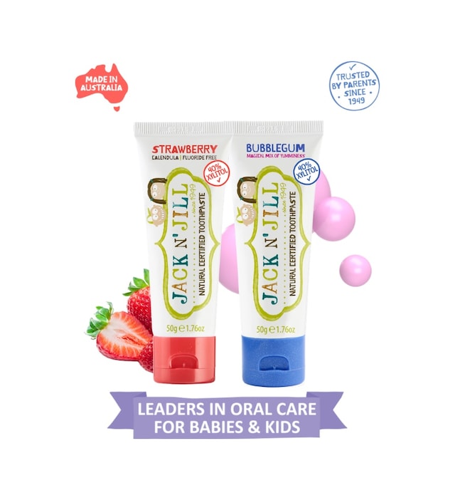 Jack N Jill Doğal Sertifikalı Diş Macunu - Çilek & Sakız Aroma 2'li Paket 2x50g