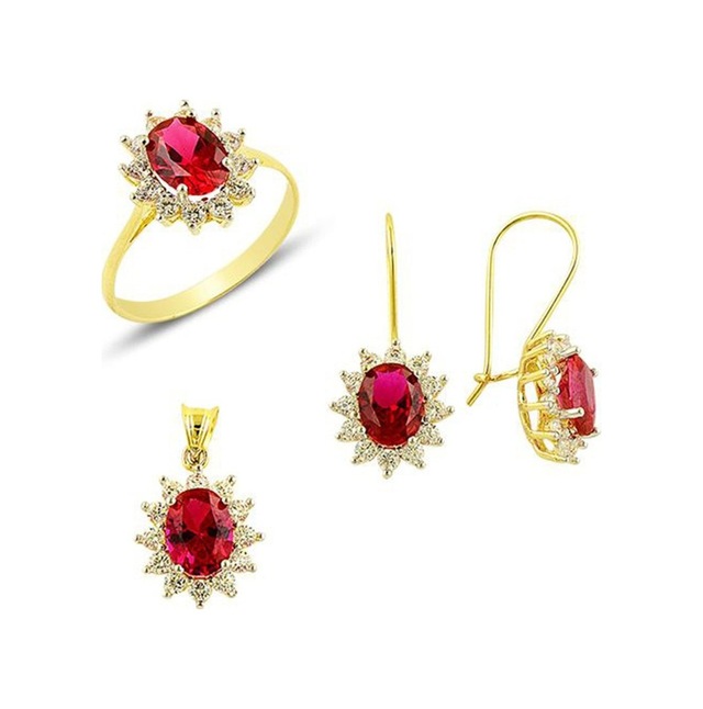Kırmızı Taşlı Mini Set 7.50 Gram 14 Ayar Altın